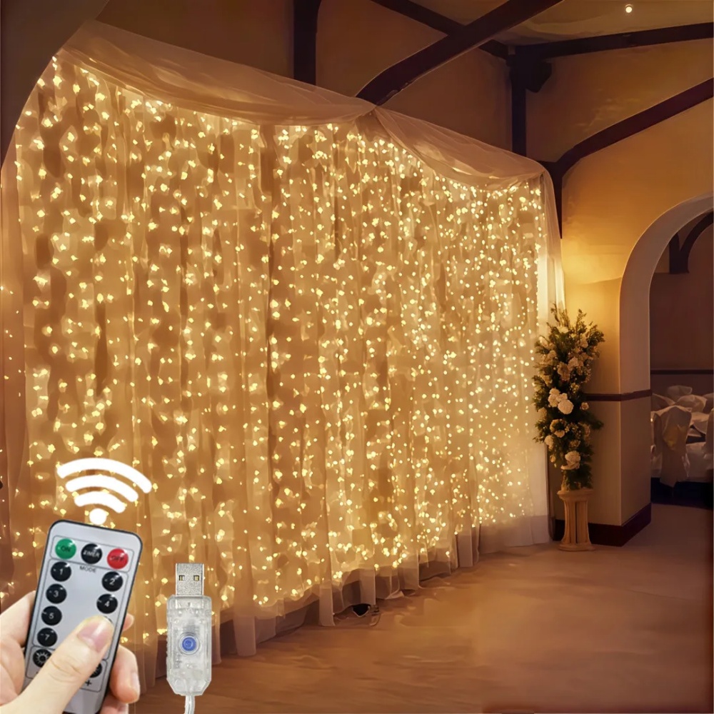 Fairy Light Curtain - Guirlande lumineuse LED 3/6m, USB, télécommande,